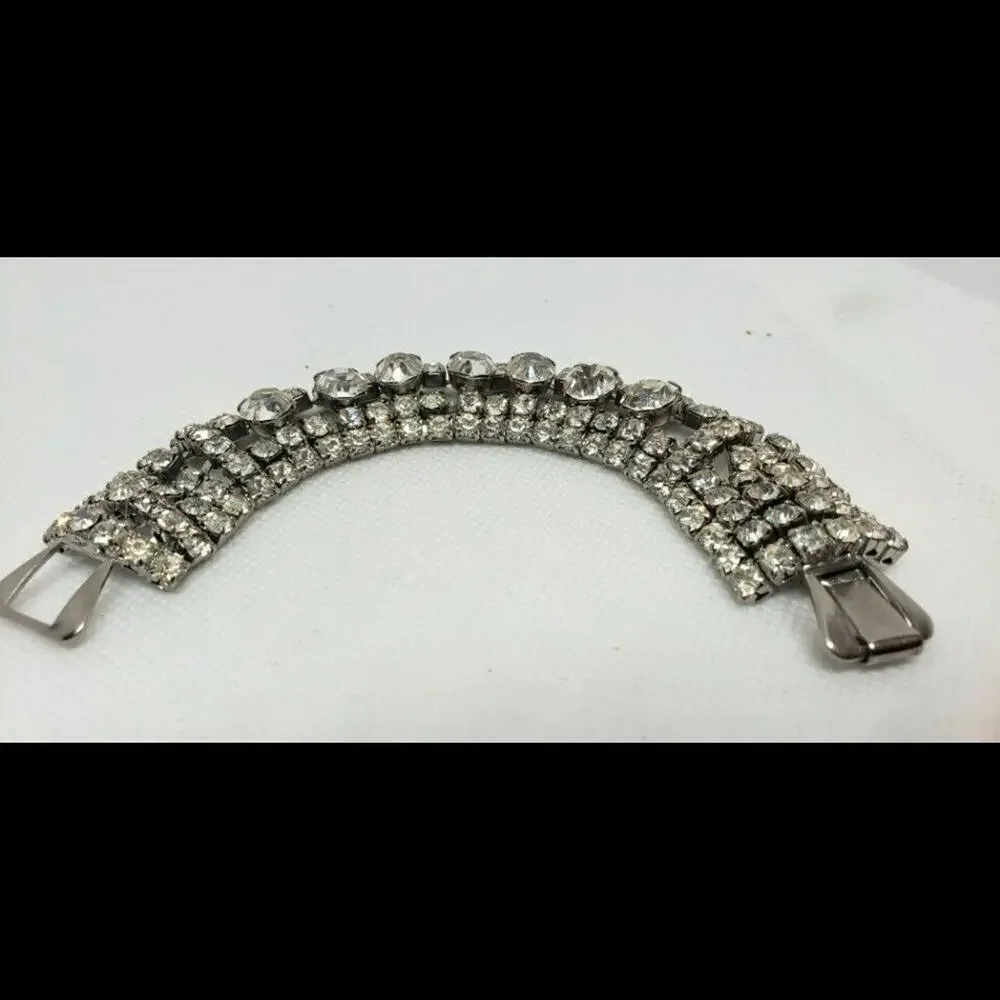 Vintage Bracelet Clear Rhinestone Chunky Wide Wedding Jewelry Juliana